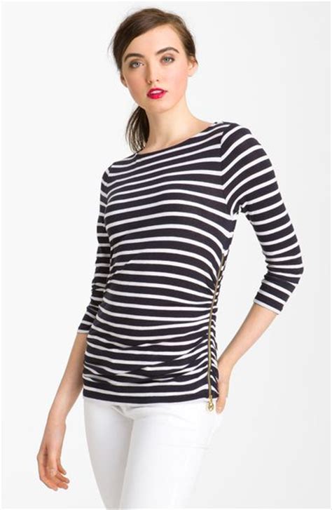 michael kors striped half zip up top|Michael Kors long neck top.